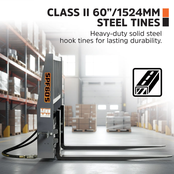 60" Pallet Fork for Skid Steer, Heavy Duty Class II Forks, Hydraulic Side Shift, 4,200 lbs Capacity and Wide Guard, TMG-SPF60S