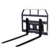 Front three-quarter view of TMG-SPFM42-TO pallet fork with adjustable 42-inch tines and see-through load guard