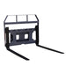 Front angled view of TMG-SPFM42-TO pallet fork with adjustable 42-inch tines set wide and high-visibility load guard