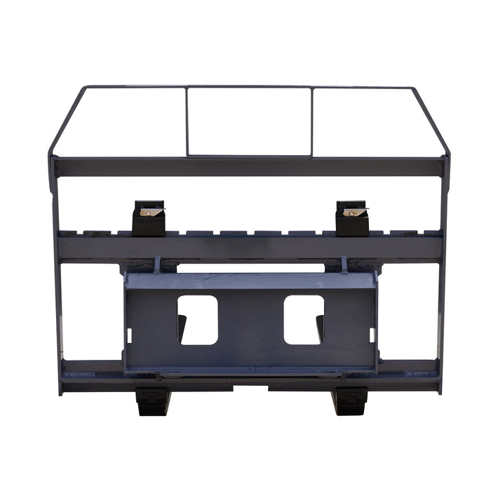 Rear view of TMG-SPFM42-TO pallet fork showing the Toro mini skid steer mounting plate and load guard