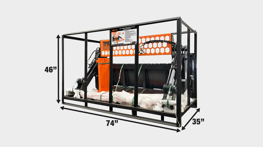 48" Two-Cylinder Pallet Fork Pipe Grapple, 6200-lb Lift Capacity, ITA Class III Forged Tines, Skid Steer Mount, TMG-SPG45