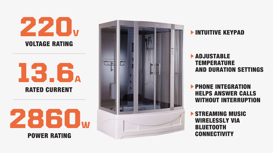 Steam Shower Room, Left Drain, Blue Lighting, TMG-SR915 (Discontinued, No Longer Available)