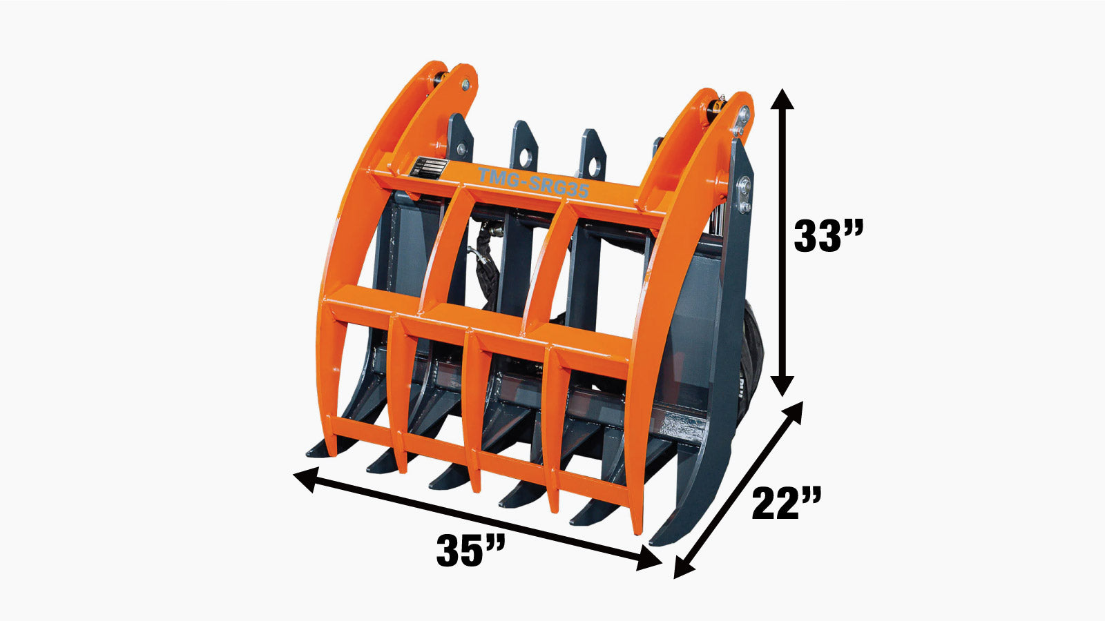 TMG Industrial Mini Skid Steer Root Rake Grapple, 35” Working Width, 2200-lb Capacity, Toro Style Mount Plate, TMG-SRG35-specifications-image
