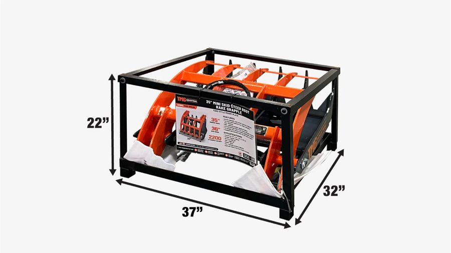 Mini Skid Steer Root Rake Grapple, 35" Working Width, 2200-lb Capacity, Toro Style Mount Plate, TMG-SRG35