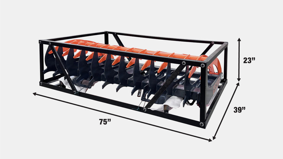 Skid Steer Skeleton Root Rake Grapple, 2600 LB Grapple Capacity, Twin Cylinders, 7" Tine Spacing, TMG-SRR72