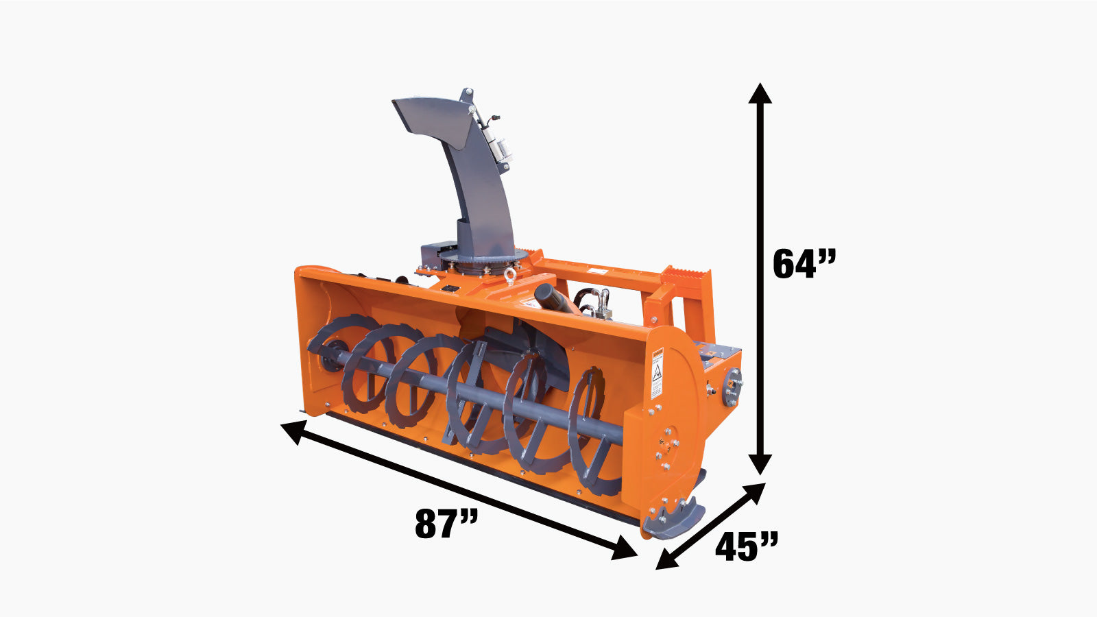 TMG Industrial 84” Skid Steer Snow Blower 45-75 HP Loader Required,  24” Diameter Impeller, 360° Motor Driven Snow Chute, TMG-SSB84-specifications-image