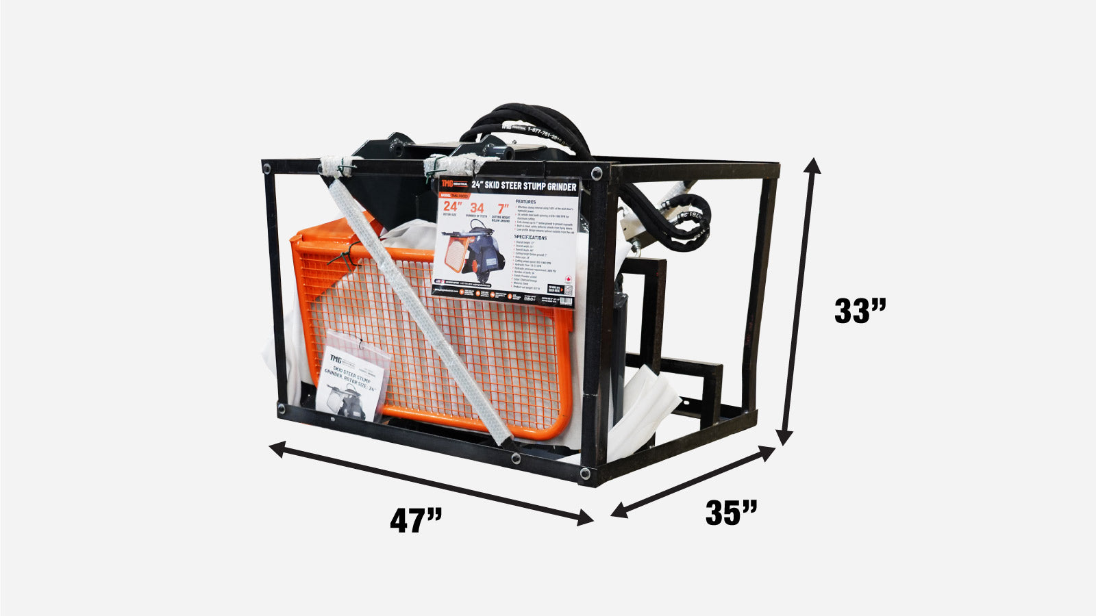 TMG Industrial Skid Steer Stump Grinder, 24” Rotor Size, 7” Cutting Below Ground, Steel Carbide Teeth, TMG-SSG25-shipping-info-image