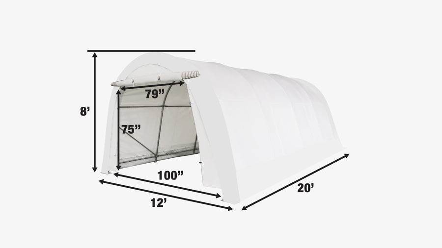 12' x 20' Car Shelter w/Rounded Roof & Heavy-Duty 11 OZ PE Fabric Cover, Galvanized Steel Frame, Fabric front roll-up door, TMG-ST1220R