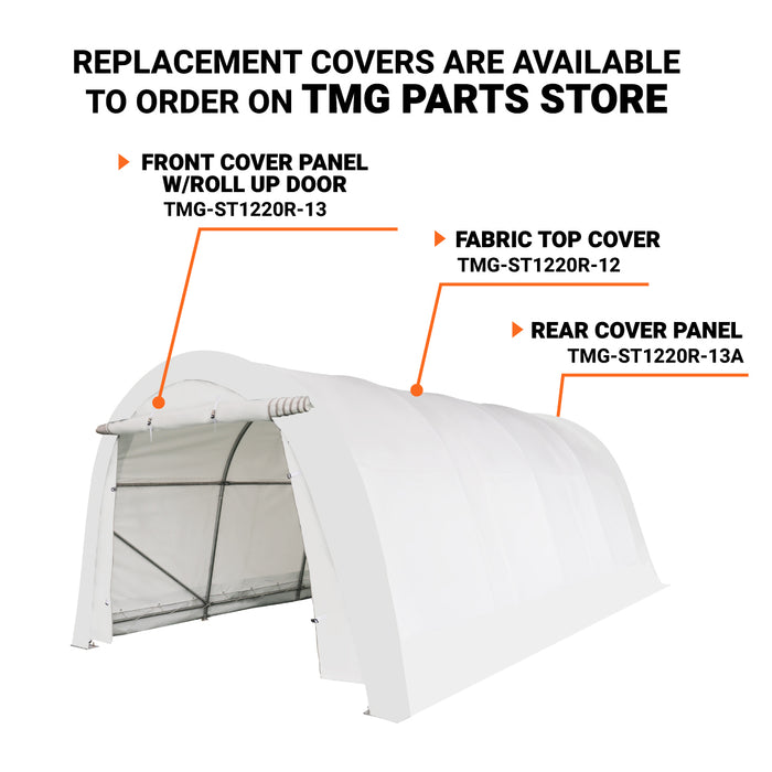 TMG Industrial 12’ x 20’ Car Shelter w/Rounded Roof & Heavy-Duty 11 OZ PE Fabric Cover, Galvanized Steel Frame, Roll-Up Doors, TMG-ST1220R