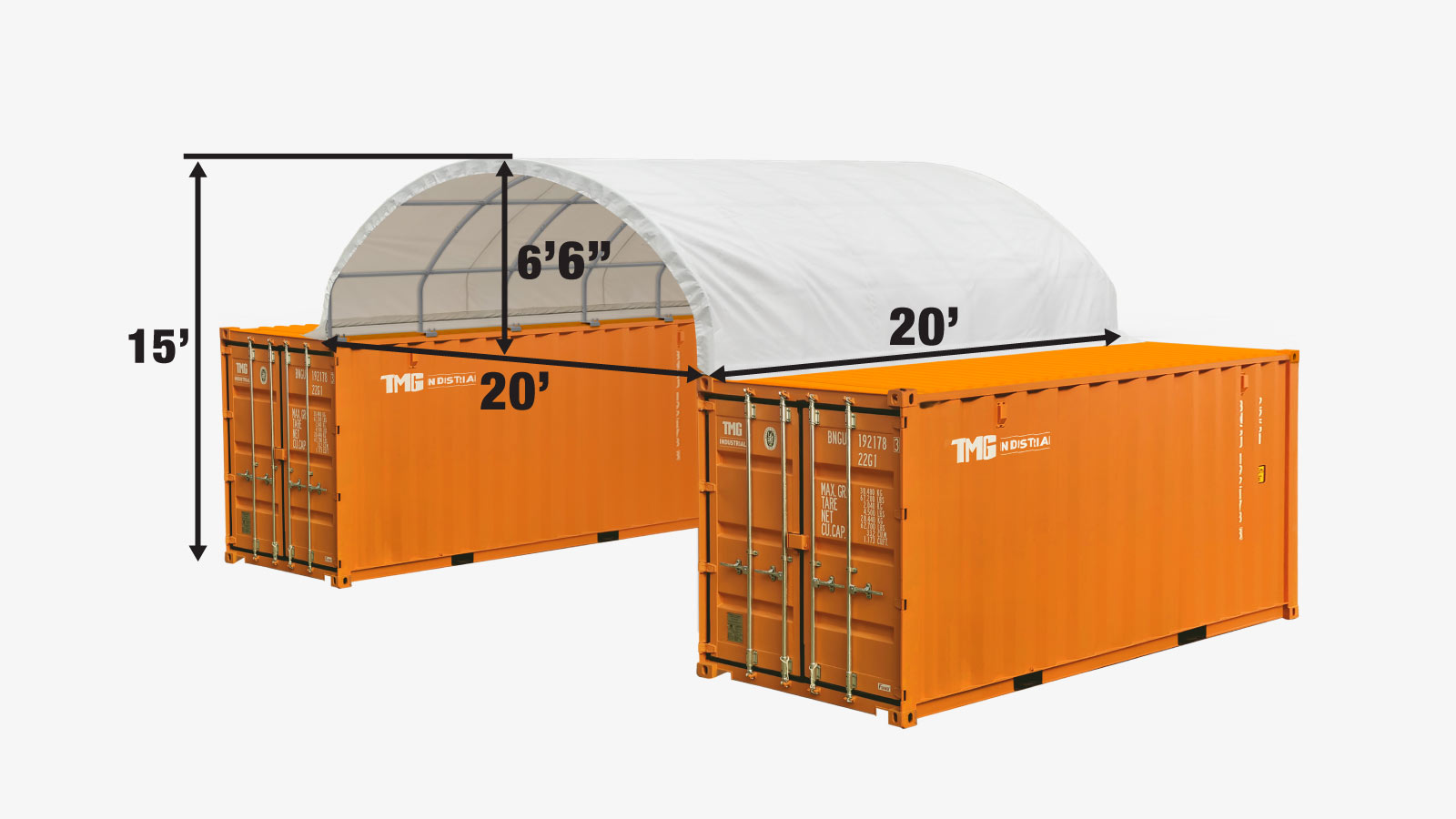 TMG Industrial 20' x 20' PE Fabric Container Shelter, Fire Retardant, Water Resistant, UV Protected, TMG-ST2021CE(Previously ST2020C)-specifications-image