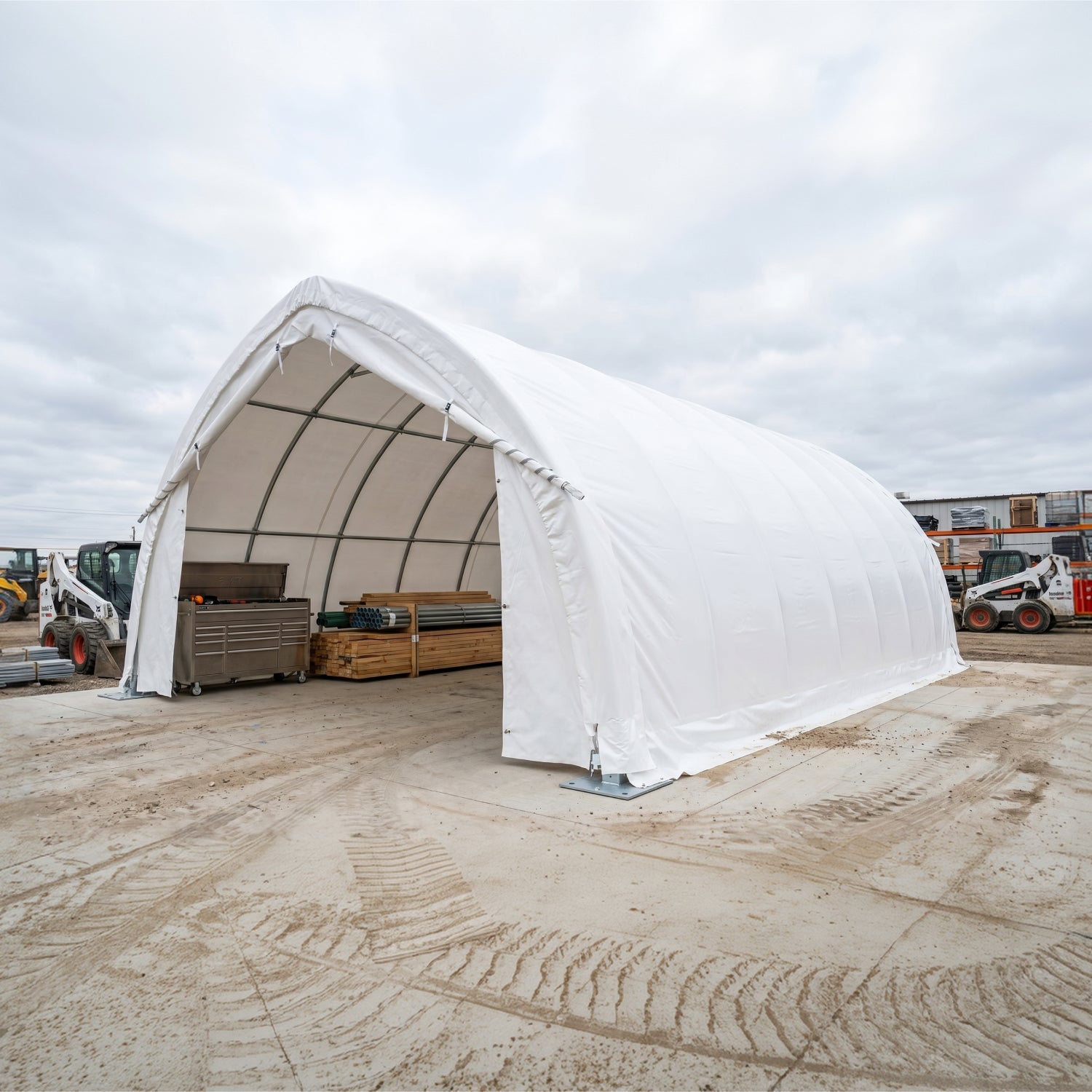 20' x 30' Arch Wall Peak Ceiling Storage Shelter with Heavy Duty 17 oz PVC Cover & Drive Through Doors, TMG-ST2031PV(Previously ST2030PV)