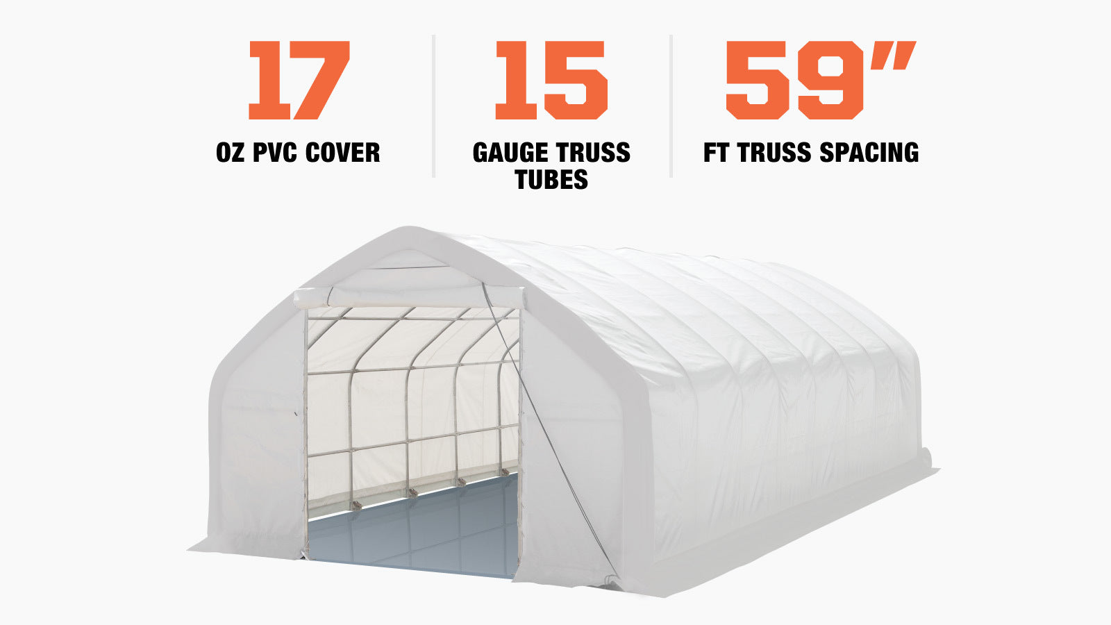 TMG Industrial 20' x 40' Straight Wall Peak Ceiling Storage Shelter with Heavy Duty 17 oz PVC Cover & Drive Through Door, TMG-ST2041V (Previously ST2040V)-description-image