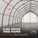 Interior truss frames highlighted with spacing callout, 20' x 40' Arch Wall Peak Ceiling Storage Shelter