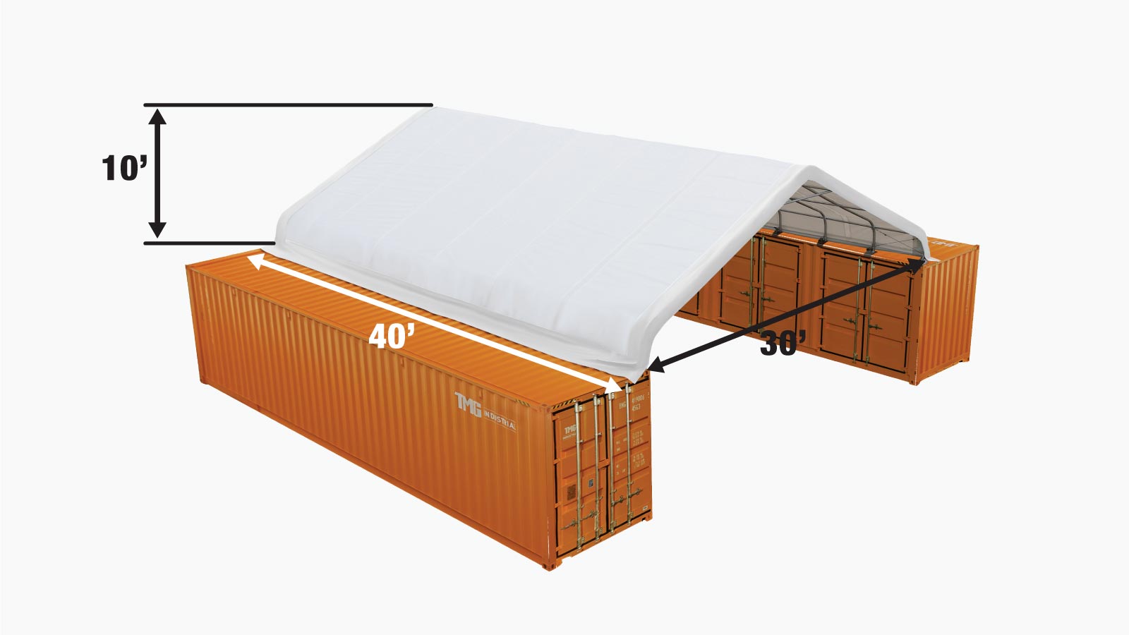 TMG Industrial 30' x 40' PVC Fabric Container Peak Roof Shelter Pro Series, Fire Retardant, Water Resistant, UV Protected, TMG-ST3041CV (Previously ST3040CV)-specifications-image