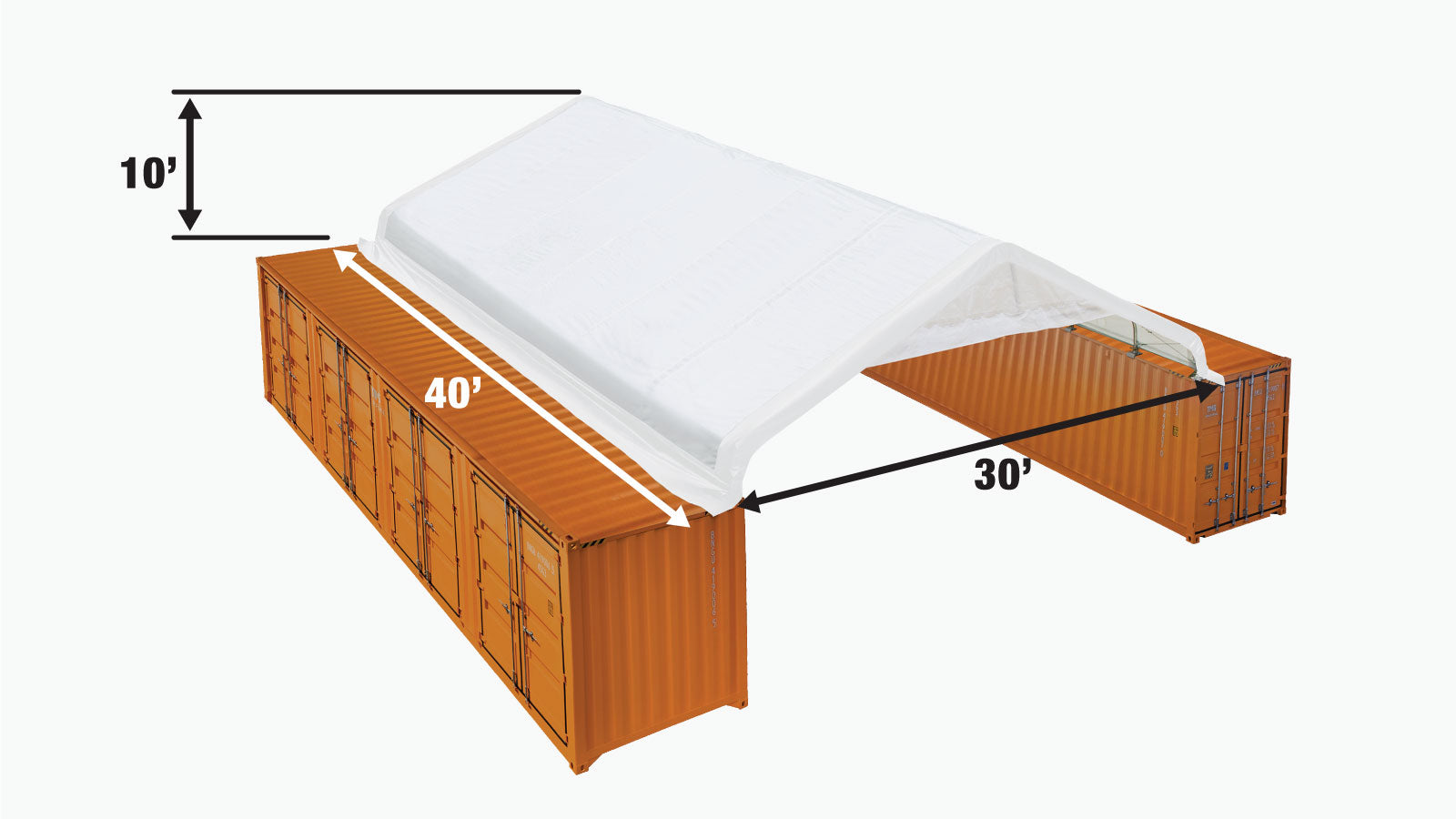 <tc>TMG Industrial 30' x 40' Abri en tissu PVC pour conteneur à toit en pointe avec mur d'extrémité et chute partielle à l'avant Série Pro, ignifuge, résistant à l'eau, protégé contre les UV, TMG-ST3041CVF (Auparavant ST3040CVF)</tc>-specifications-image