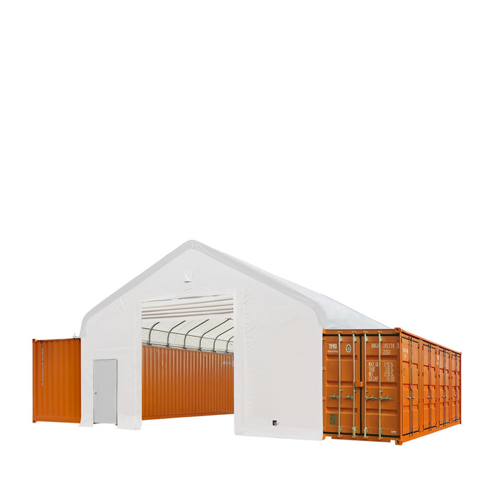 TMG Industrial 30' x 40' Container Peak Roof Shelter Pro Series with Heavy Duty 17 oz PVC Cover, Fully Enclosed front and back endwalls, TMG-ST3041CG