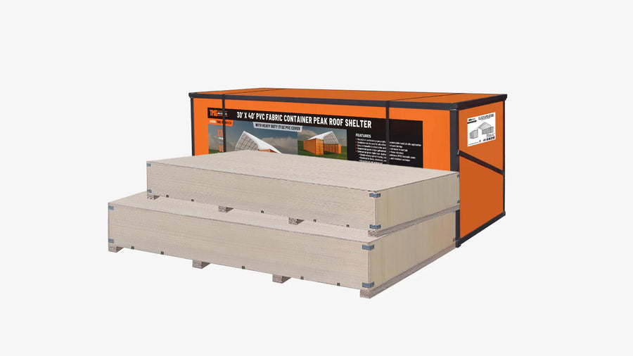 Abri de 30' x 40' pour conteneur, toit en pointe, avec toile PVC robuste de 17 oz, pignons avant et arrière entièrement fermés, TMG-ST3042CG