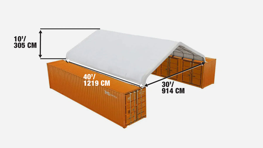 Abri conteneur en PVC 30' x 40' avec toit à pignon, ignifuge, résistant à l'eau, protégé contre les UV, (Arrêté – N'est plus disponible) TMG-ST3041CV (Anciennement ST3040CV)
