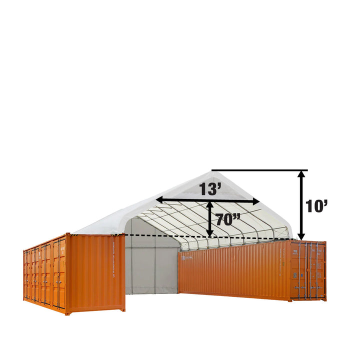 TMG Industrial 30' x 40' PVC Fabric Container Peak Roof Shelter with End Wall & Partial Front Drop Pro Series, Fire Retardant, Water Resistant, UV Protected, TMG-ST3041CVF