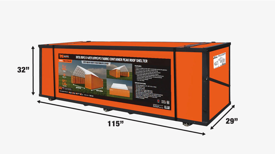 30' x 40' PE Fabric Container Peak Roof Shelter, Fire Retardant, UV Protected TMG-ST3042CE (Previously ST3041CE)