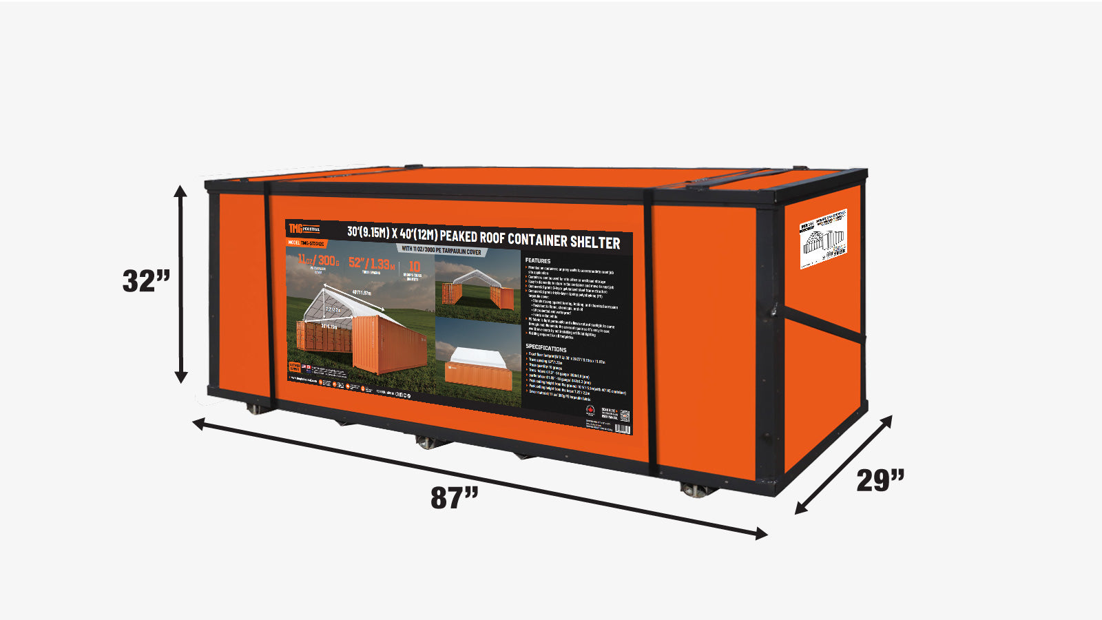 30' x 40' Peaked Roof Container Shelter with Heavy Duty 11 oz PE Tarpaulin, TMG-ST3042C (Previously ST3040C)-shipping-info-image