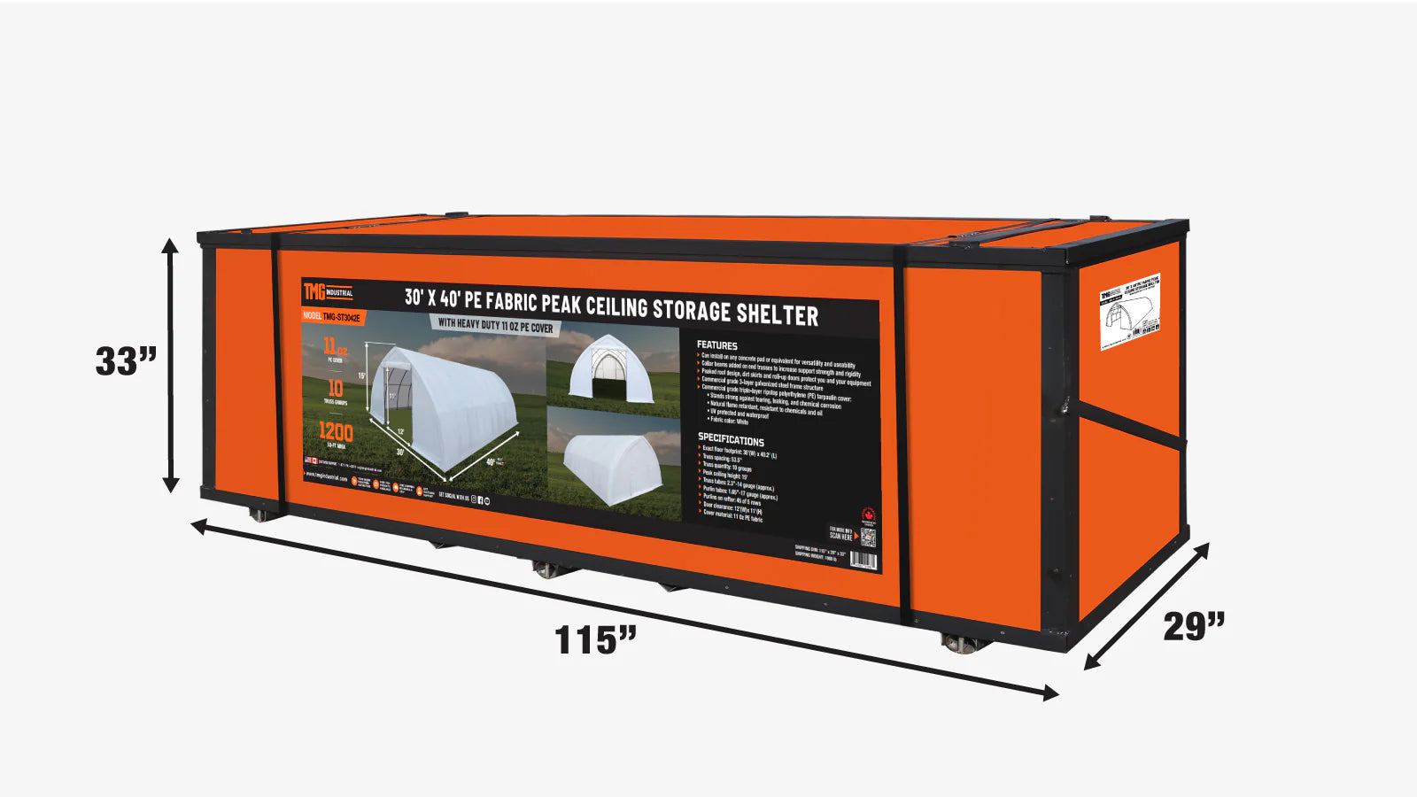 30' x 40' Peak Ceiling Storage Shelter with Heavy Duty 11 oz PE Cover & Drive Through Doors, TMG-ST3042E (Previously ST3040E)-shipping-info-image