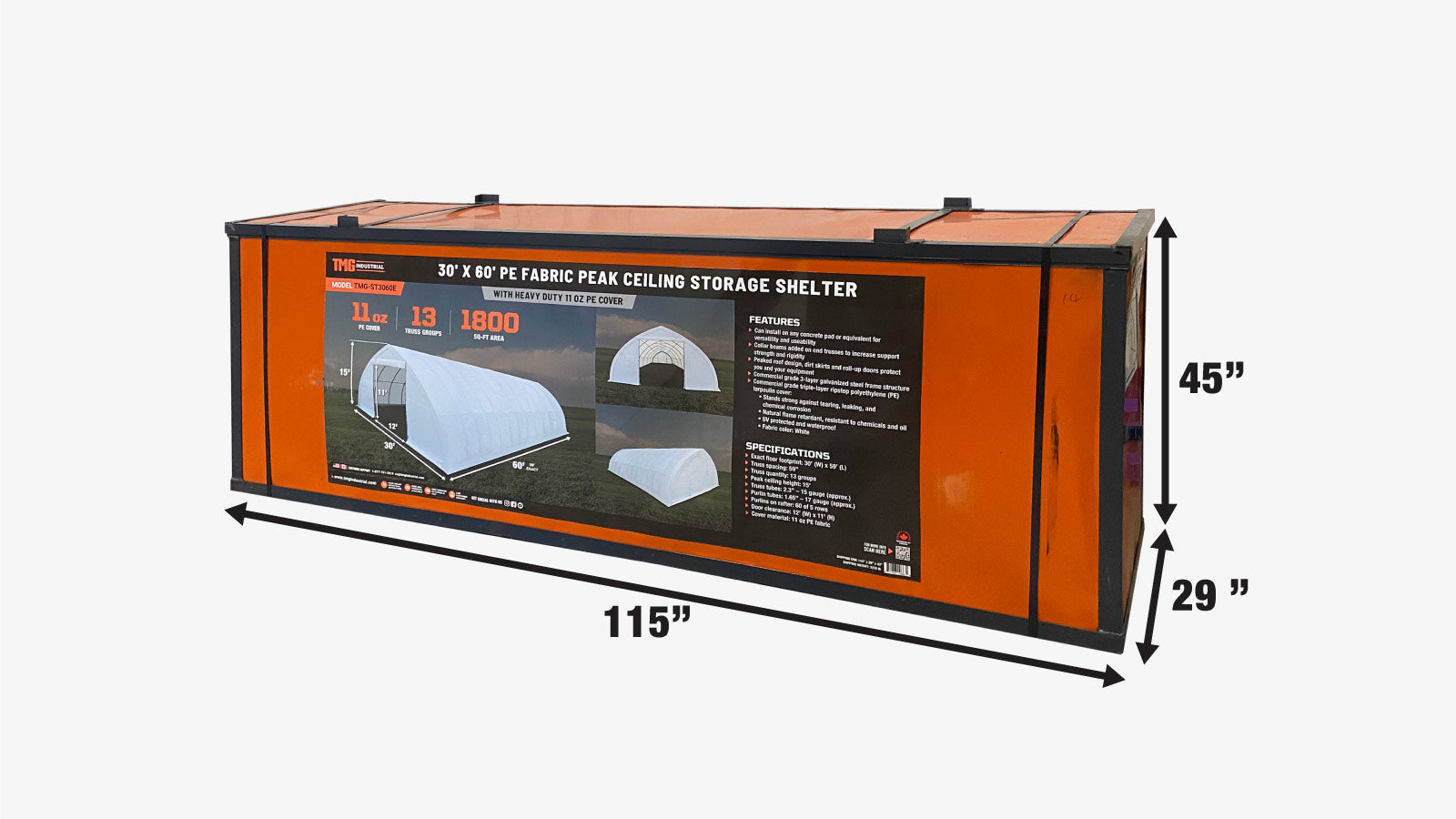 TMG Industrial 30' x 60' Peak Ceiling Storage Shelter with Heavy Duty 11 oz PE Cover & Drive Through Doors, TMG-ST3060E(Previously ST3060)-shipping-info-image