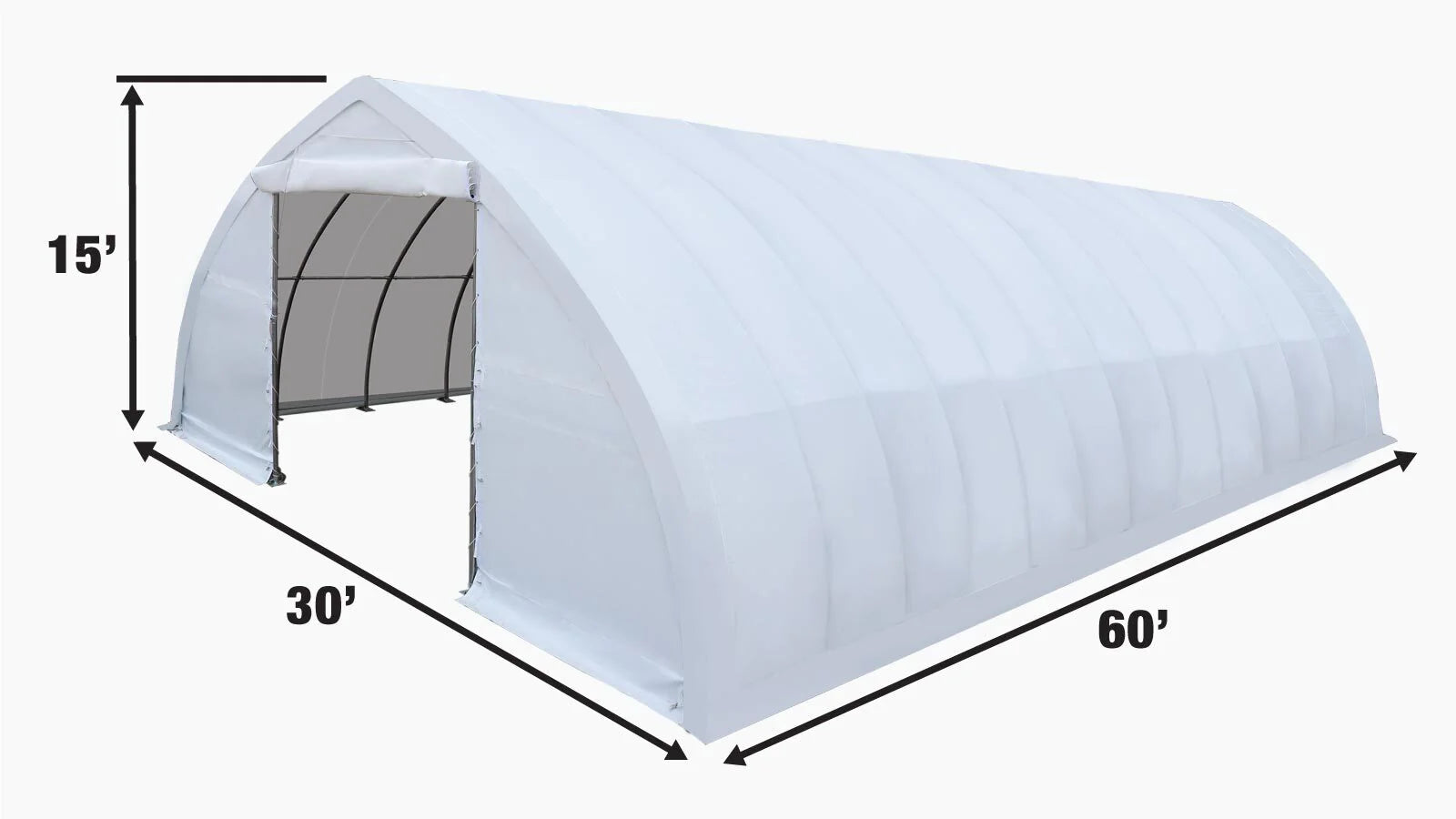 TMG Industrial 30' x 60' Peak Ceiling Storage Shelter with Heavy Duty 11 oz PE Cover & Drive Through Doors, TMG-ST3060E(Previously ST3060)-specifications-image
