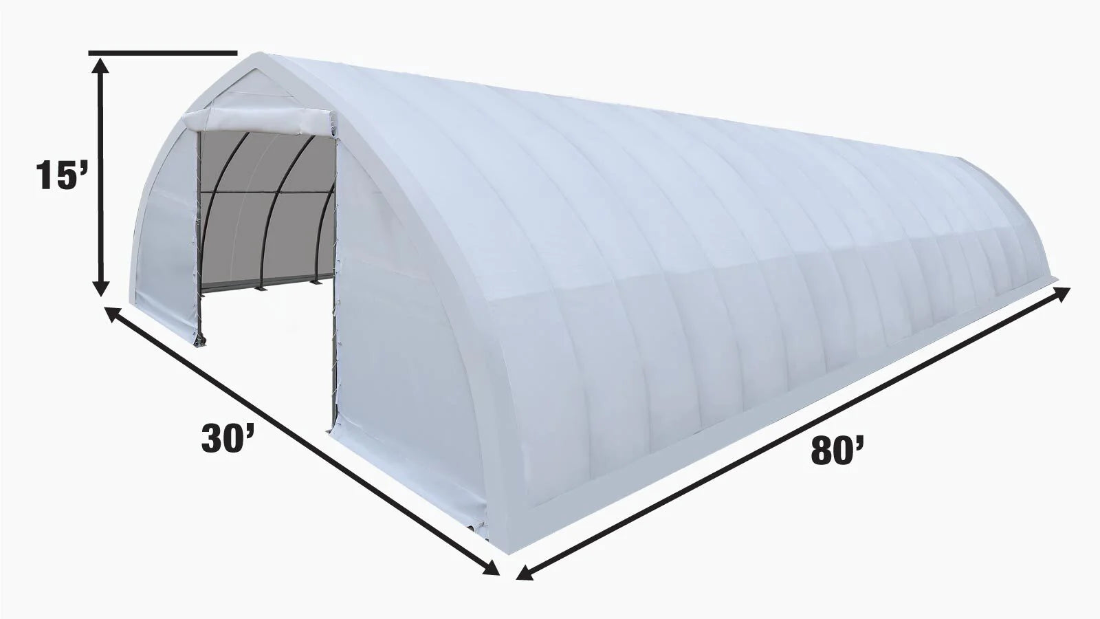 TMG Industrial 30' x 80' Peak Ceiling Storage Shelter with Heavy Duty 11 oz PE Cover & Drive Through Doors, TMG-ST3080E (Previously ST3080)-specifications-image