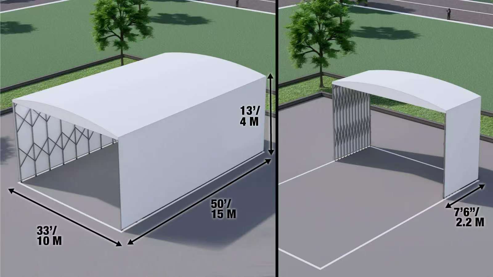 33' x 50' Retractable Mobile Shelter, 13' Clearance Height, 8