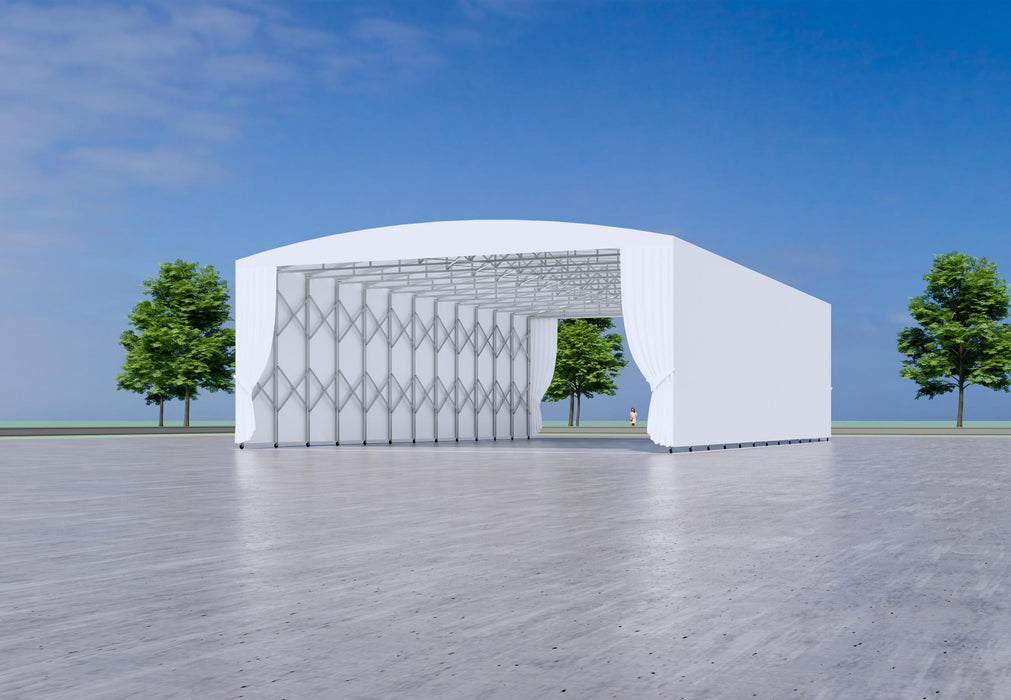 33' x 50' Retractable Mobile Shelter, 13' Clearance Height, 8" Lockable Wheels, 27 oz PVC Cover, TMG-ST3350M TMG Industrial CA