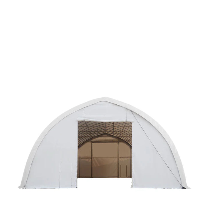 TMG-ST4061E 40' x 60' Peak Ceiling Storage Shelter, Single Truss, 11oz PE Cover, 13' W x 16' H Wide Open Door on Two End Walls