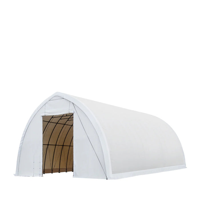 TMG-ST4061E 40' x 60' Peak Ceiling Storage Shelter, Single Truss, 11oz PE Cover, 13' W x 16' H Wide Open Door on Two End Walls