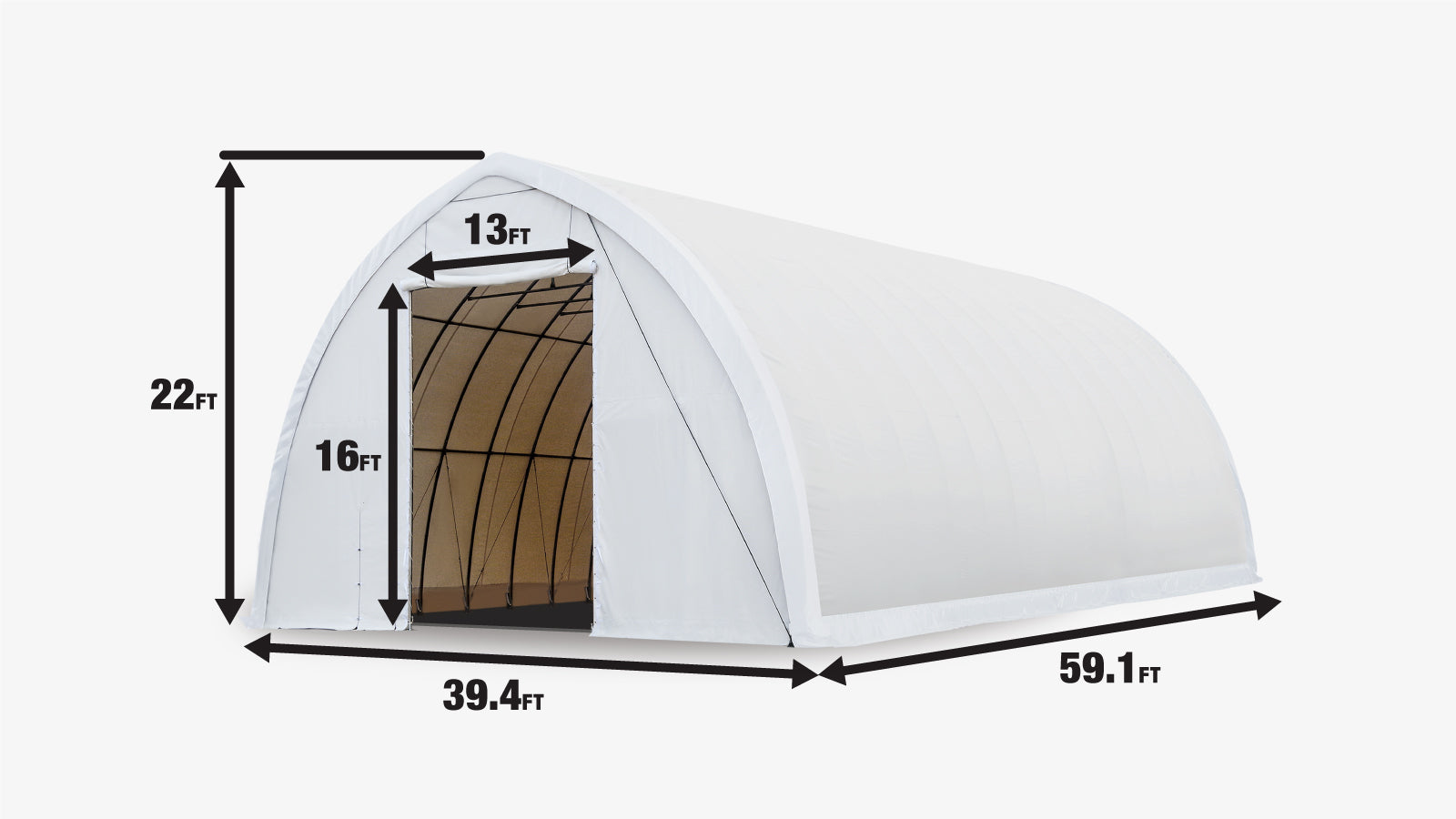 TMG-ST4061V Abri de rangement pour plafond de 40 pi x 60 pi, treillis simple, couverture en PVC de qualité commerciale de 17 oz, porte ouverte de 13 pi l x 16 pi H sur deux murs d'extrémité-specifications-image