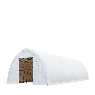 TMG-ST4081E 40' x 80' Peak Ceiling Storage Shelter, Single Truss, 11oz PE Cover, 13' W x 16' H Wide Open Door on Two End Walls (Discontinued)