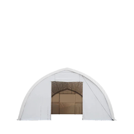 TMG-ST4081E 40' x 80' Peak Ceiling Storage Shelter, Single Truss, 11oz PE Cover, 13' W x 16' H Wide Open Door on Two End Walls