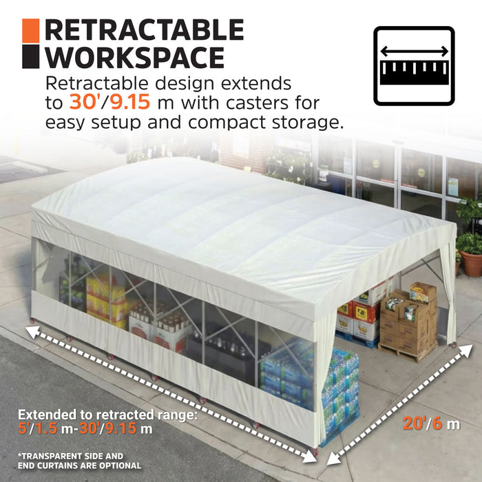 20' x 30' Retractable Mobile Shelter, 9'10" Clearance, 6" Nylon Caster, 17 oz PVC Cover, TMG-STM2030