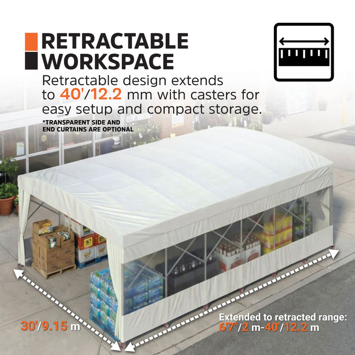 30' x 40' Retractable Mobile Shelter, 13' Clearance, 6" Nylon Casters, 17 oz PVC Cover, TMG-STM3040