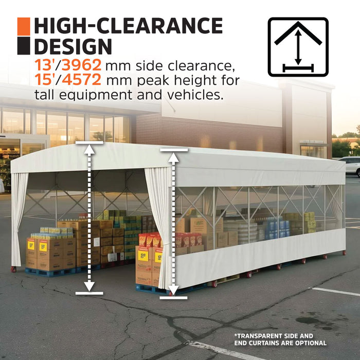 30' x 40' Retractable Mobile Shelter, 13' Clearance, 6" Nylon Casters, 17 oz PVC Cover, TMG-STM3040