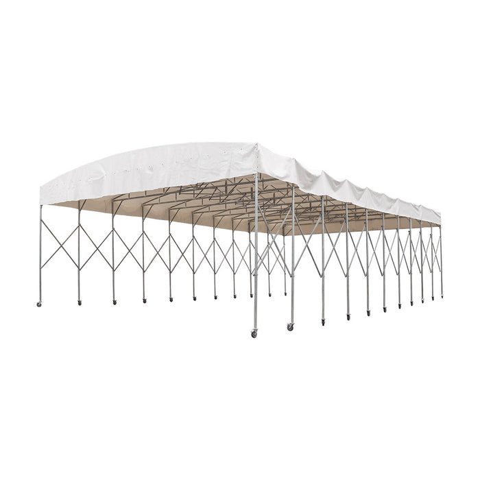 30' x 50' Retractable Mobile Shelter, 13' Clearance, 6" Nylon Casters, 17 oz PVC Cover, TMG-STM3050