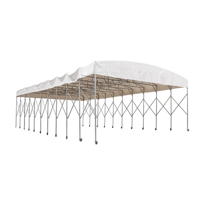 30' x 50' Retractable Mobile Shelter, 13' Clearance, 6" Nylon Casters, 17 oz PVC Cover, TMG-STM3050
