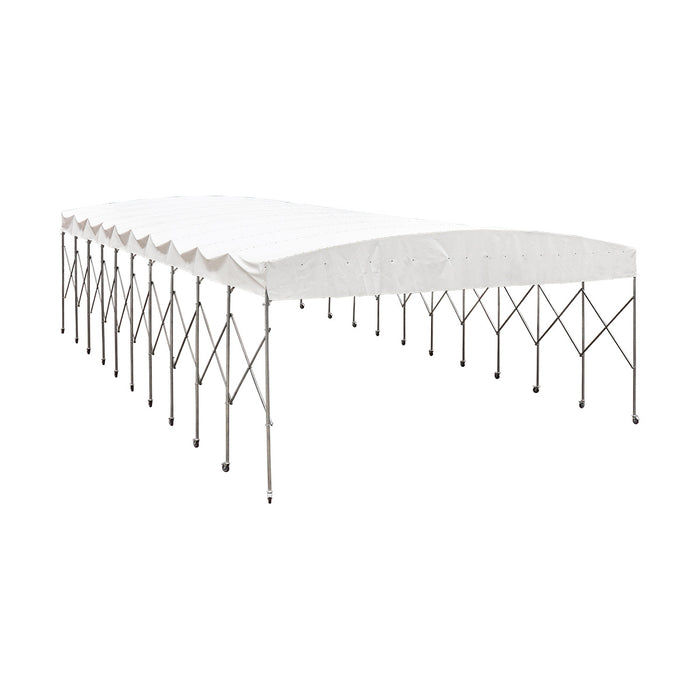 30' x 50' Retractable Mobile Shelter, 13' Clearance, 6" Nylon Casters, 17 oz PVC Cover, TMG-STM3050