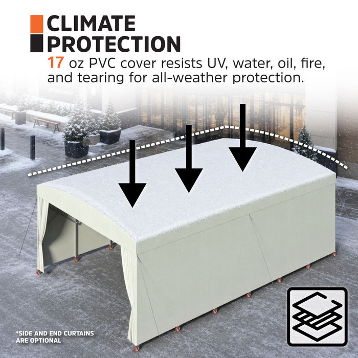 30' x 50' Retractable Mobile Shelter, 13' Clearance, 6" Nylon Casters, 17 oz PVC Cover, TMG-STM3050