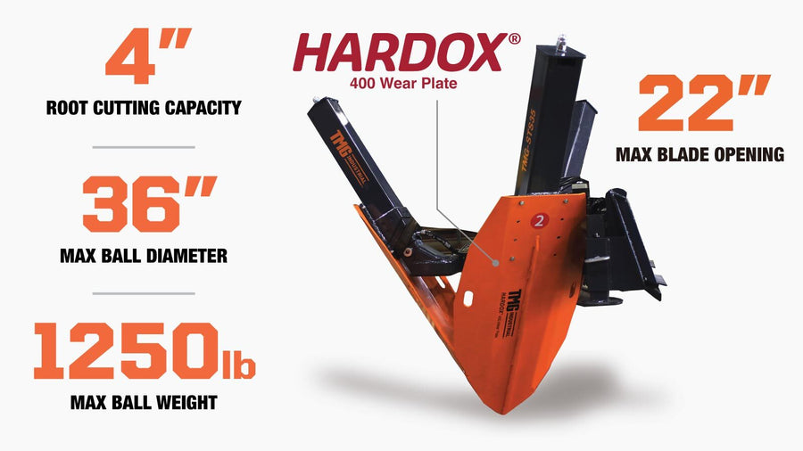 TMG Industrial 36" Skid Steer Bêche d'arbre hydraulique, capacité de coupe de 4" de diamètre, ouverture de lame de 22", lames Hardox® 400, TMG-STS35