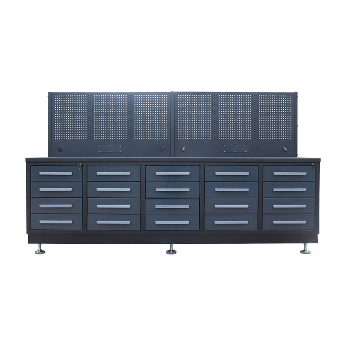 StanForge10' Steel Tabletop Workbench with Pegboard, 20 Slide Drawers, All-in-one Welded Frame, SF-SWB20P