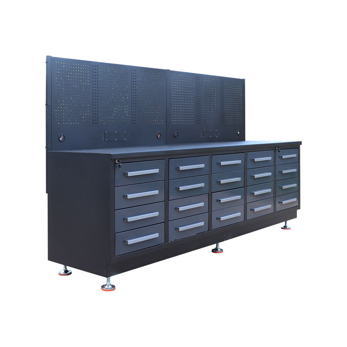 StanForge10' Steel Tabletop Workbench with Pegboard, 20 Slide Drawers, All-in-one Welded Frame, SF-SWB20P