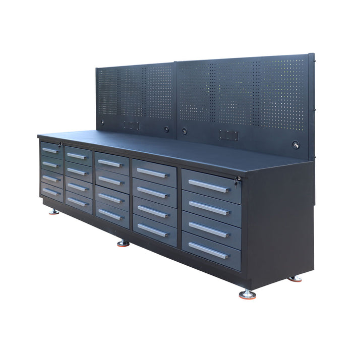 StanForge10' Steel Tabletop Workbench with Pegboard, 20 Slide Drawers, All-in-one Welded Frame, SF-SWB20P