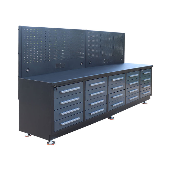 StanForge10' Steel Tabletop Workbench with Pegboard, 20 Slide Drawers, All-in-one Welded Frame, SF-SWB20P