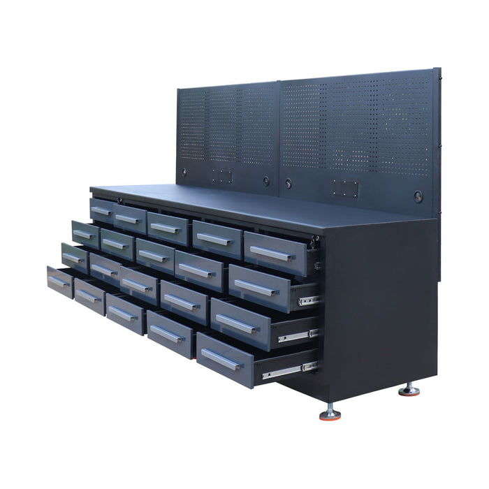 StanForge10' Steel Tabletop Workbench with Pegboard, 20 Slide Drawers, All-in-one Welded Frame, SF-SWB20P
