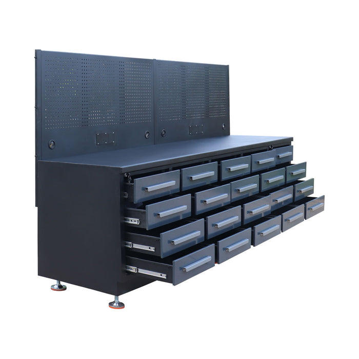 StanForge10' Steel Tabletop Workbench with Pegboard, 20 Slide Drawers, All-in-one Welded Frame, SF-SWB20P